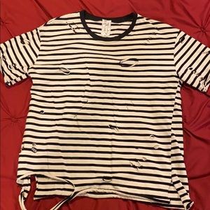Distressed oversized striped tee